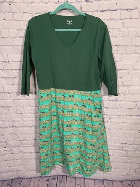 Svaha Womens Easter Island 3/4 Sleeve Dress Green XL Organic Casual Maximalist
